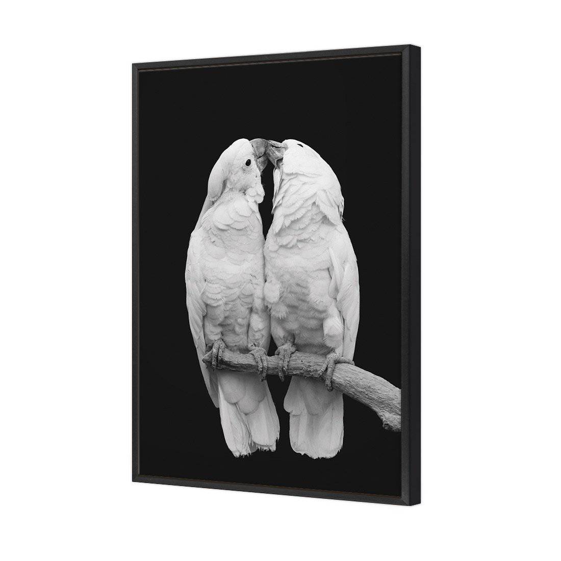 Parrots Kissing, B&W Canvas Art-Canvas-Wall Art Designs-45x30cm-Canvas - Black Frame-Wall Art Designs
