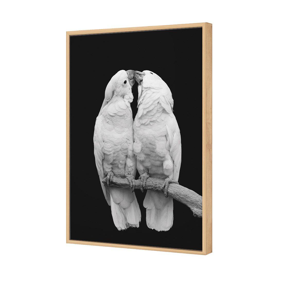 Parrots Kissing, B&W Canvas Art-Canvas-Wall Art Designs-45x30cm-Canvas - Oak Frame-Wall Art Designs