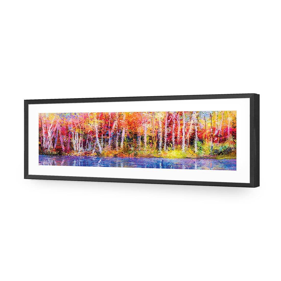 Rainbow Tree Forest, Long-Acrylic-Wall Art Design-With Border-Acrylic - Black Frame-60x20cm-Wall Art Designs