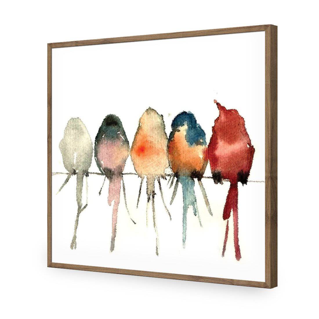 Watercolour Birds on Branch-Acrylic-Wall Art Design-Without Border-Acrylic - Natural Frame-37x37cm-Wall Art Designs
