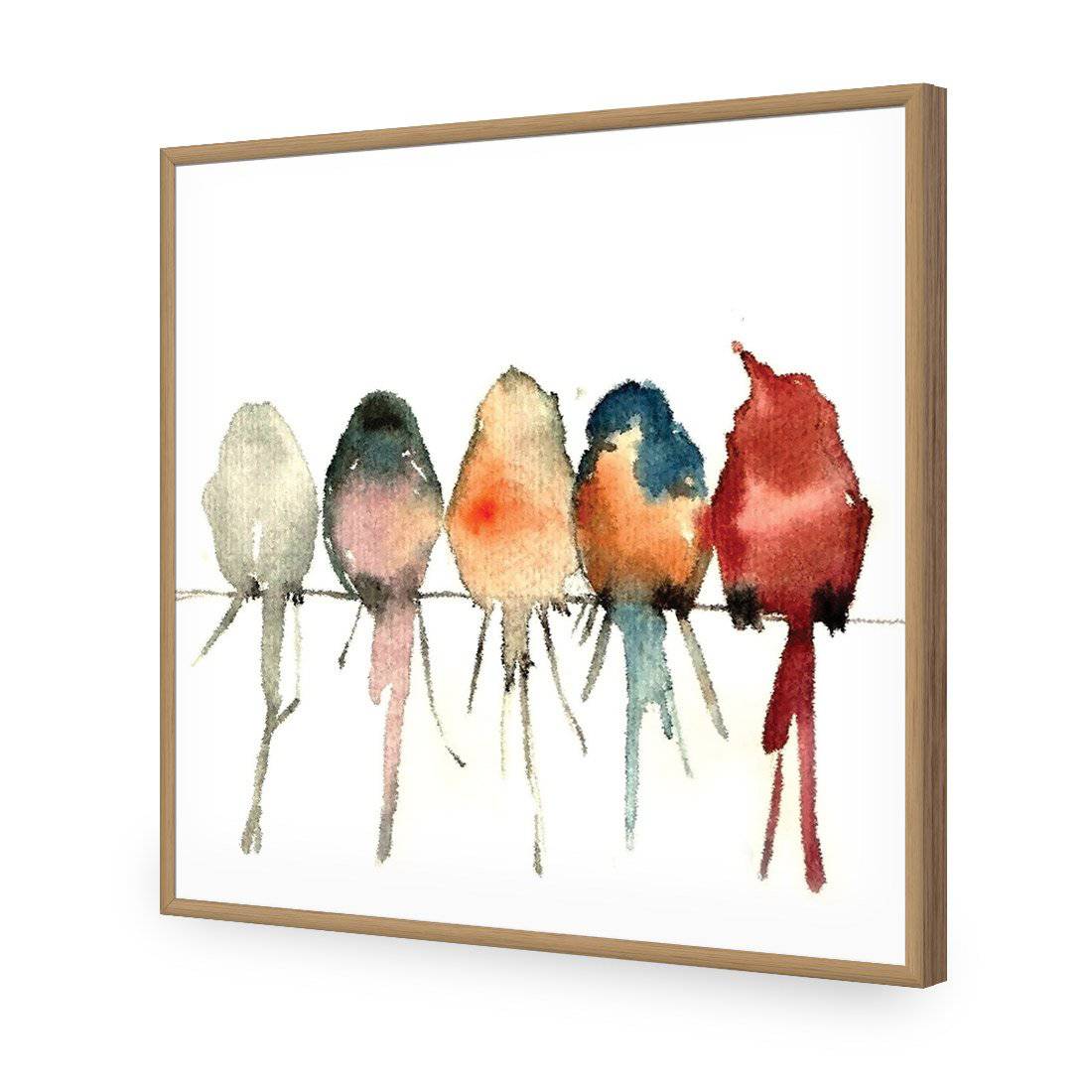 Watercolour Birds on Branch-Acrylic-Wall Art Design-Without Border-Acrylic - Oak Frame-37x37cm-Wall Art Designs