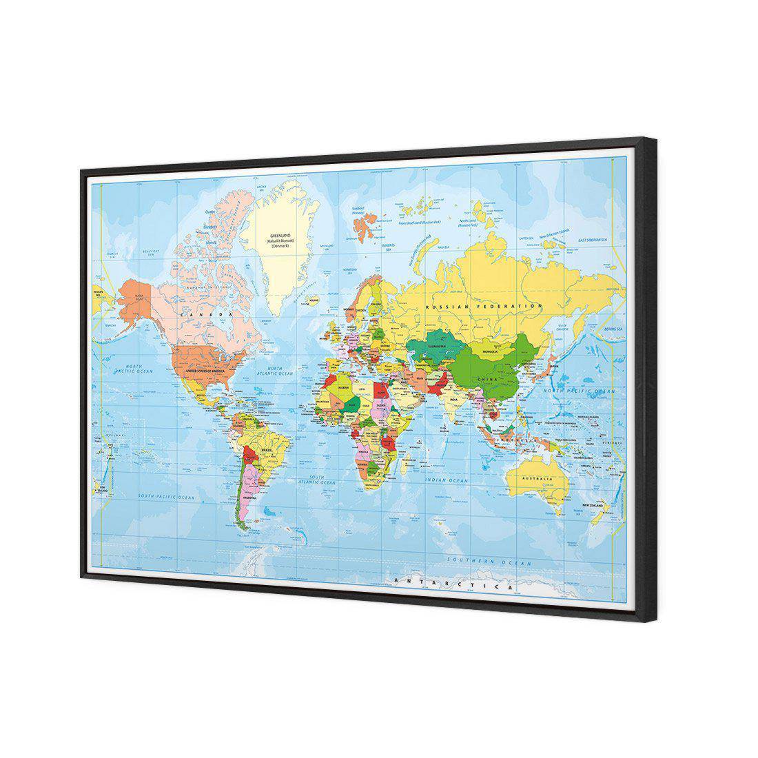 Political Map of the World Canvas Art-Canvas-Wall Art Designs-45x30cm-Canvas - Black Frame-Wall Art Designs