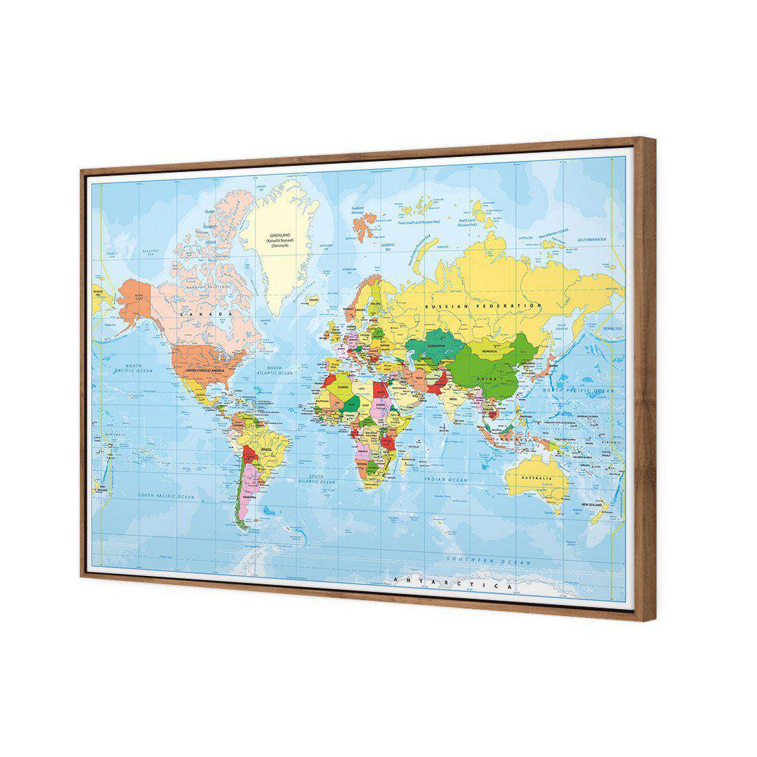Political Map of the World Canvas Art-Canvas-Wall Art Designs-45x30cm-Canvas - Natural Frame-Wall Art Designs