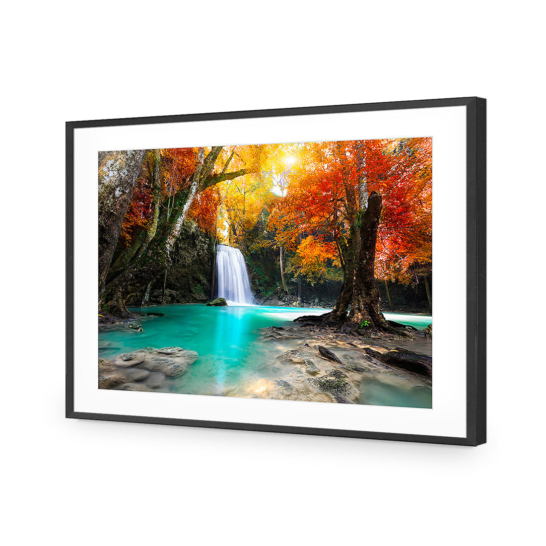 Autumn Waterfall Magic Acrylic Glass Art-Acrylic-Wall Art Design-With Border-Acrylic - Black Frame-45x30cm-Wall Art Designs