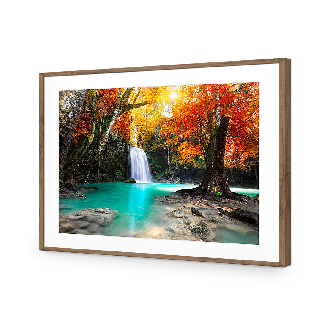 Autumn Waterfall Magic Acrylic Glass Art-Acrylic-Wall Art Design-With Border-Acrylic - Natural Frame-45x30cm-Wall Art Designs