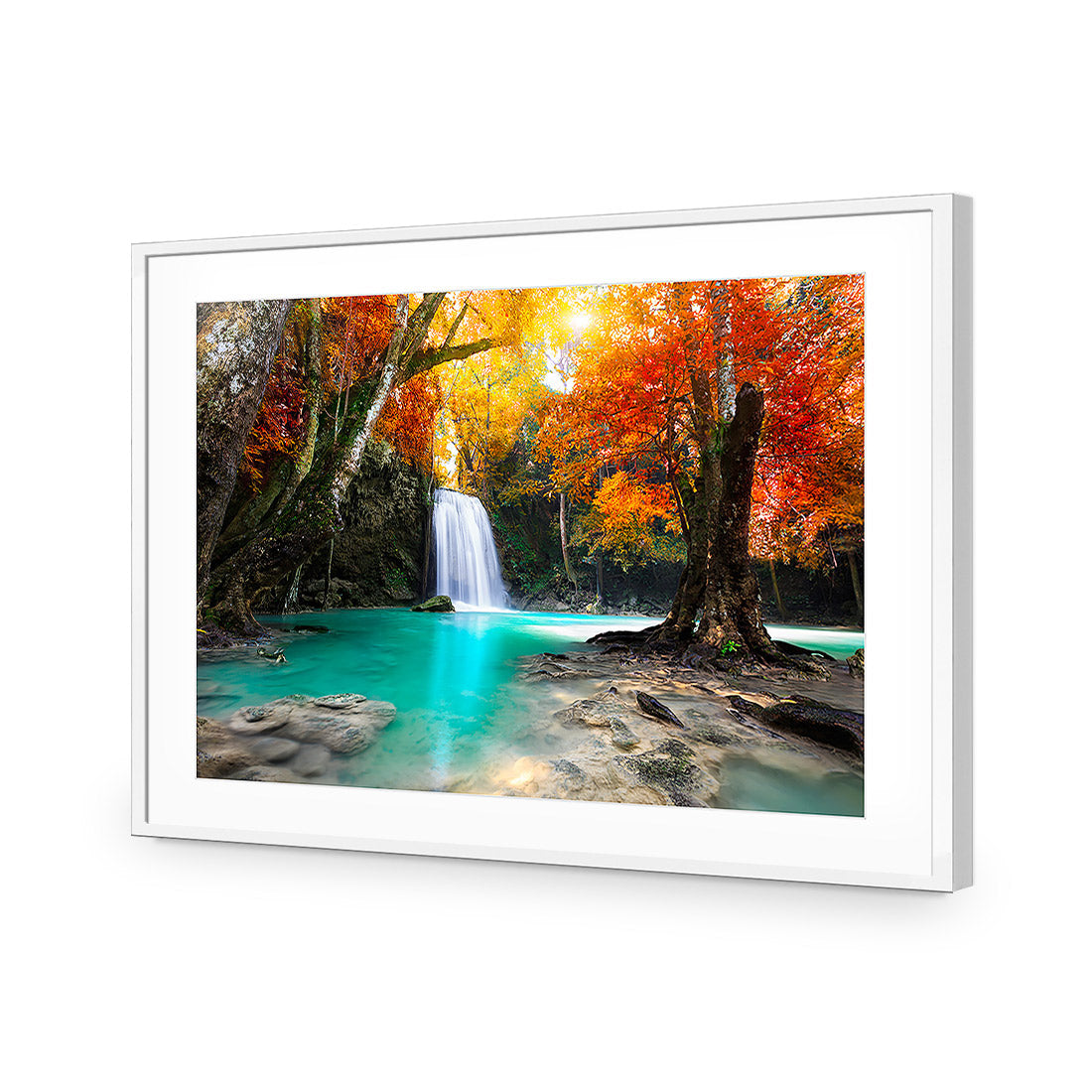 Autumn Waterfall Magic Acrylic Glass Art-Acrylic-Wall Art Design-With Border-Acrylic - White Frame-45x30cm-Wall Art Designs