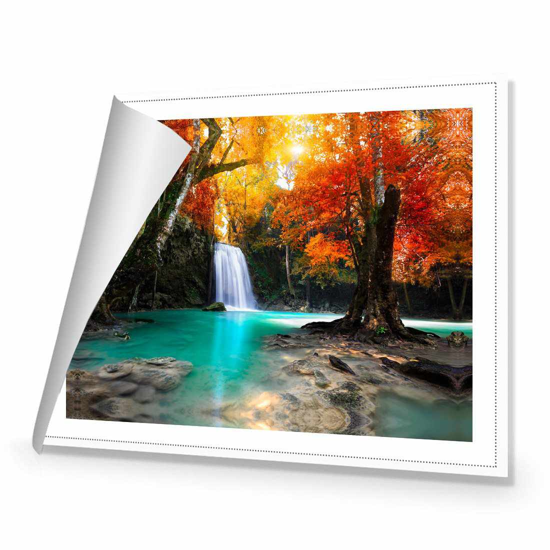 Autumn Waterfall Magic Canvas Art-Canvas-Wall Art Designs-45x30cm-Rolled Canvas-Wall Art Designs