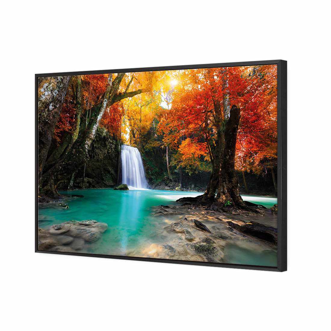 Autumn Waterfall Magic Canvas Art-Canvas-Wall Art Designs-45x30cm-Canvas - Black Frame-Wall Art Designs