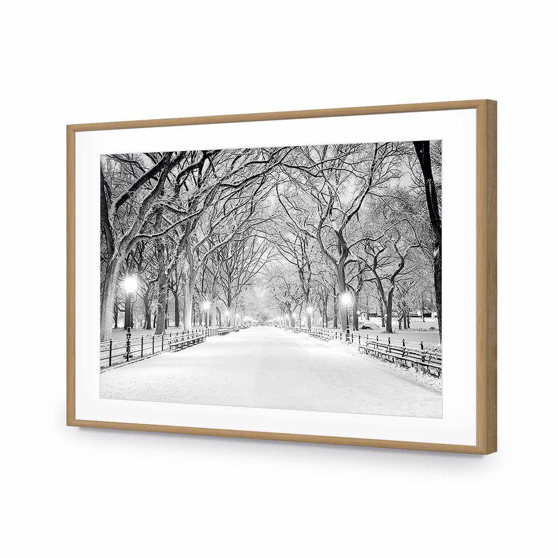 Central Park Dawn in Snow-Acrylic-Wall Art Design-With Border-Acrylic - Oak Frame-45x30cm-Wall Art Designs