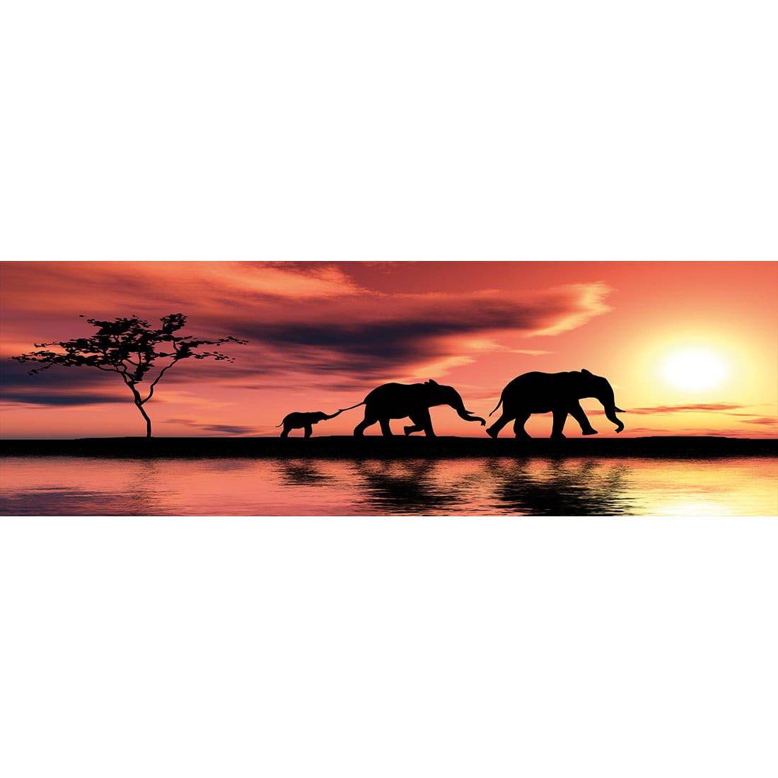 Family of Elephants at Sunset Canvas Art-Canvas-Wall Art Designs-60x20cm-Canvas - No Frame-Wall Art Designs