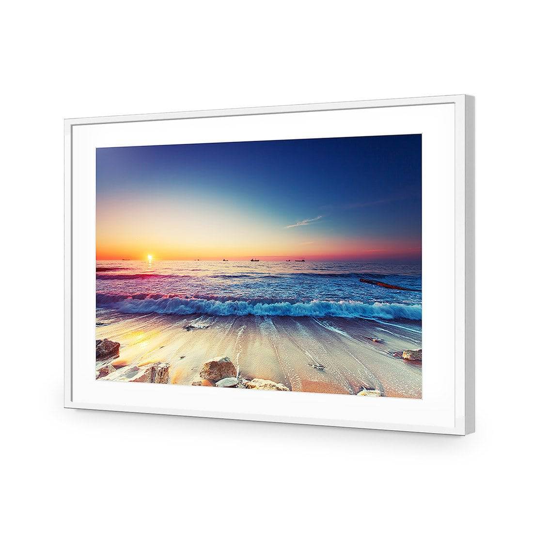 High Tide Sunset-Acrylic-Wall Art Design-With Border-Acrylic - White Frame-45x30cm-Wall Art Designs