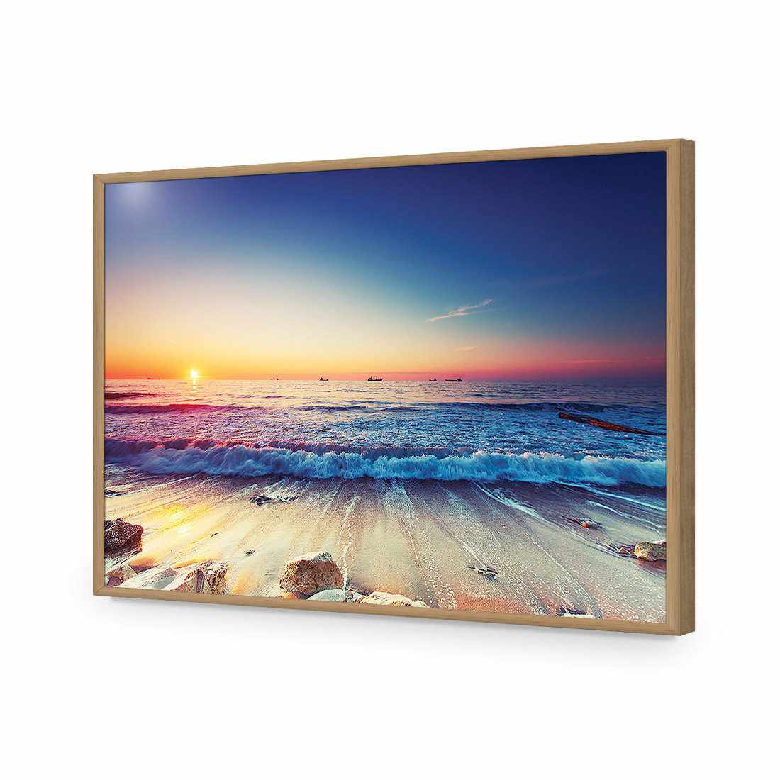 High Tide Sunset-Acrylic-Wall Art Design-Without Border-Acrylic - Oak Frame-45x30cm-Wall Art Designs