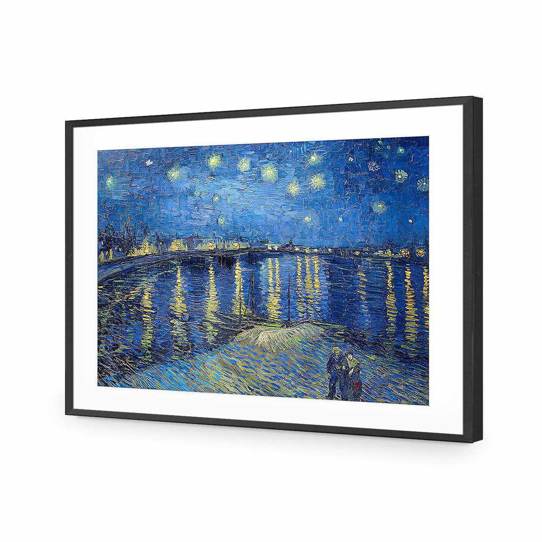 Starry Night Over the Rhone - Van Gogh-Acrylic-Wall Art Design-With Border-Acrylic - Black Frame-45x30cm-Wall Art Designs