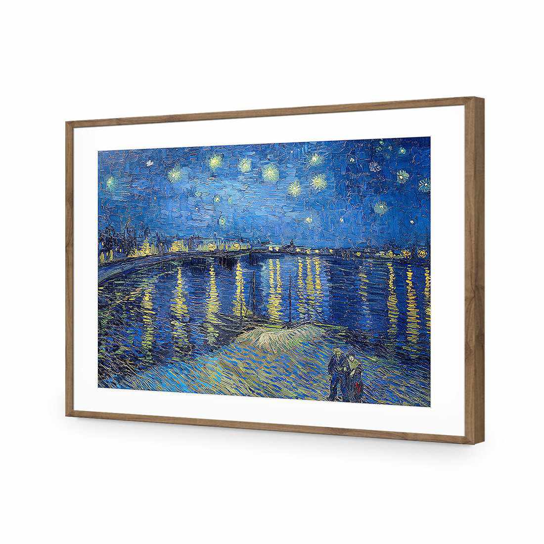 Starry Night Over the Rhone - Van Gogh-Acrylic-Wall Art Design-With Border-Acrylic - Natural Frame-45x30cm-Wall Art Designs