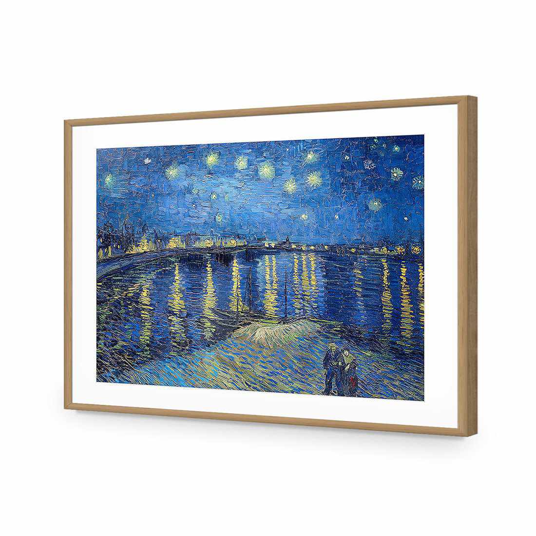 Starry Night Over the Rhone - Van Gogh-Acrylic-Wall Art Design-With Border-Acrylic - Oak Frame-45x30cm-Wall Art Designs