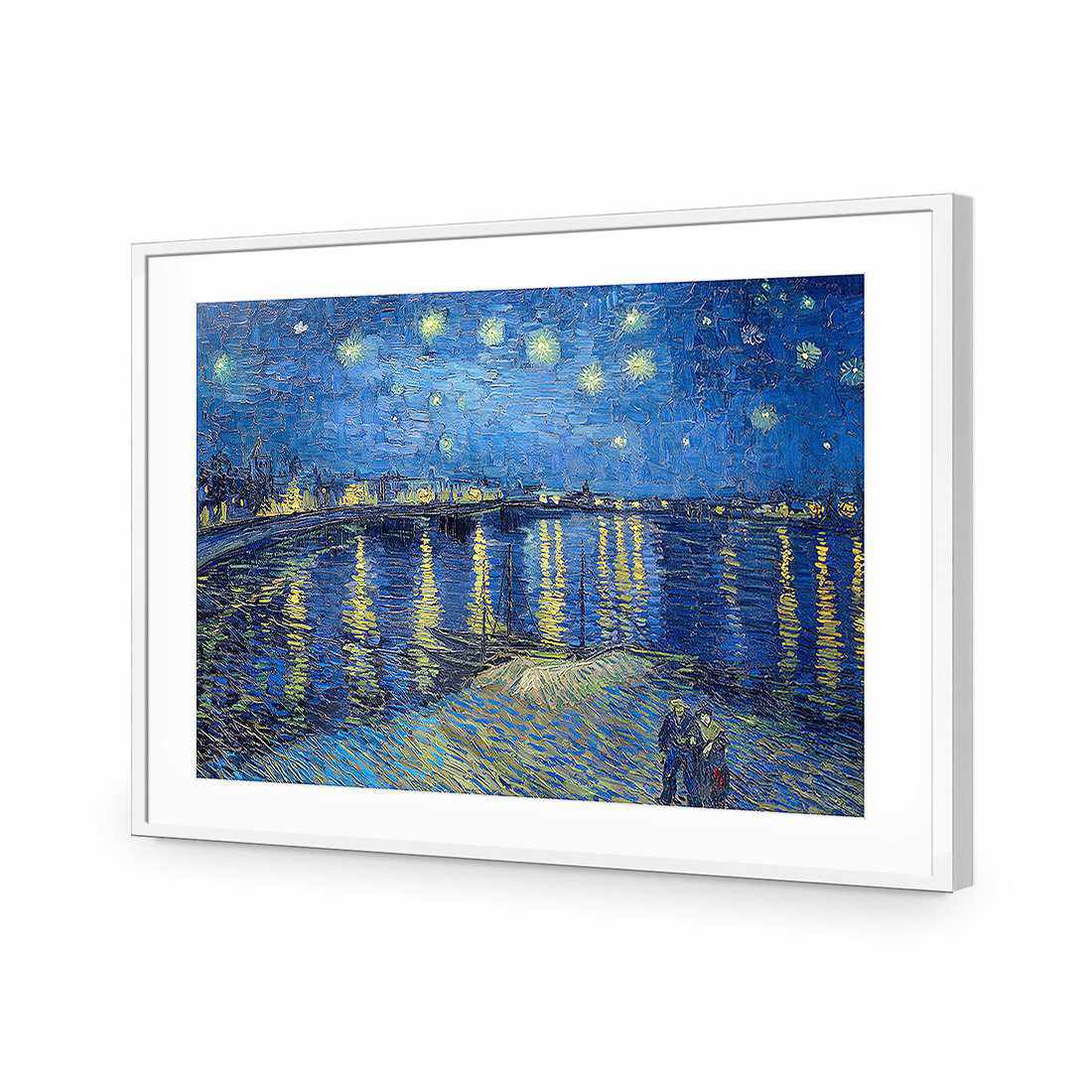 Starry Night Over the Rhone - Van Gogh-Acrylic-Wall Art Design-With Border-Acrylic - White Frame-45x30cm-Wall Art Designs