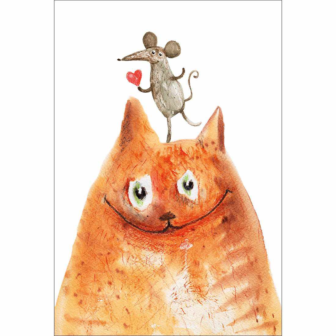 Cat and Mouse Love Canvas Art-Canvas-Wall Art Designs-45x30cm-Rolled Canvas-Wall Art Designs