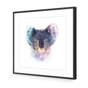 Watercolour Koala, Square | Classic Acrylic | Flat Frame With Border | Black