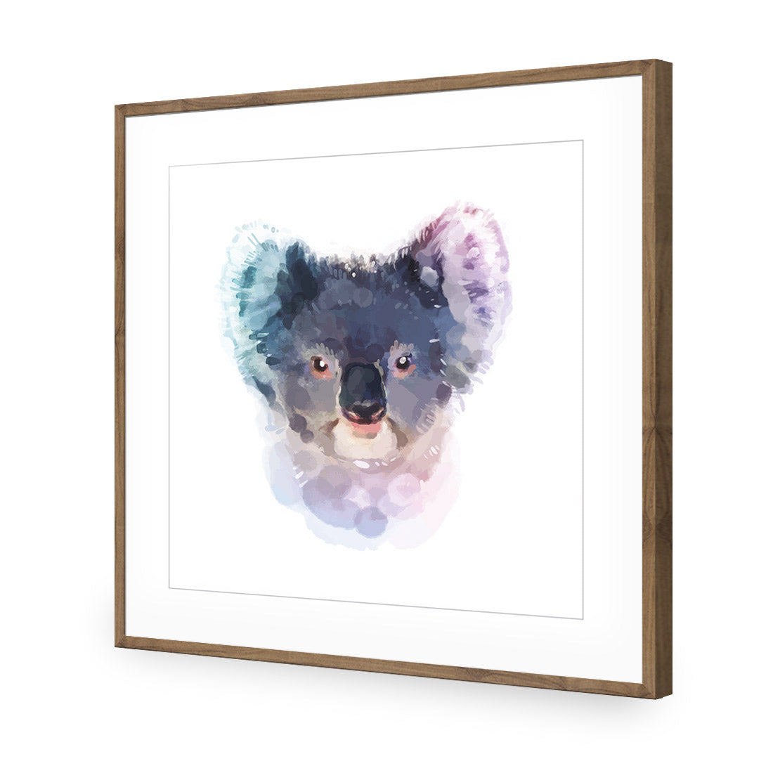 Watercolour Koala, Square | Classic Acrylic | Flat Frame With Border | Natural