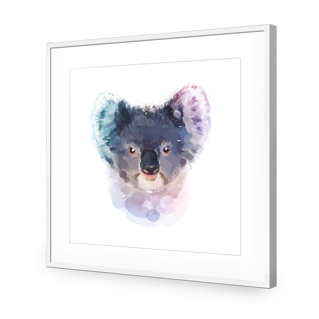 Watercolour Koala, Square | Classic Acrylic | Flat Frame With Border | White