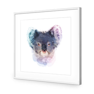 Watercolour Koala, Square | Classic Acrylic | Flat Frame With Border | White