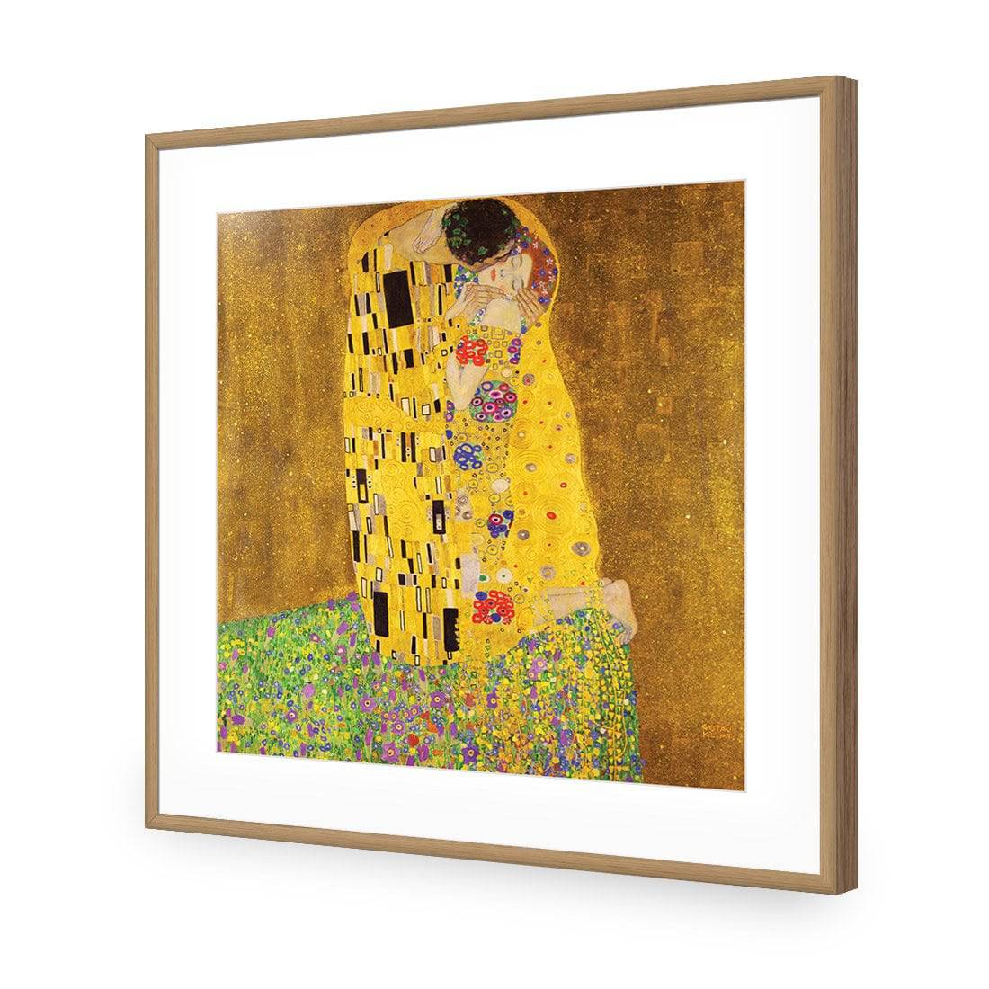The Kiss, Square-Acrylic-Wall Art Design-With Border-Acrylic - Oak Frame-37x37cm-Wall Art Designs
