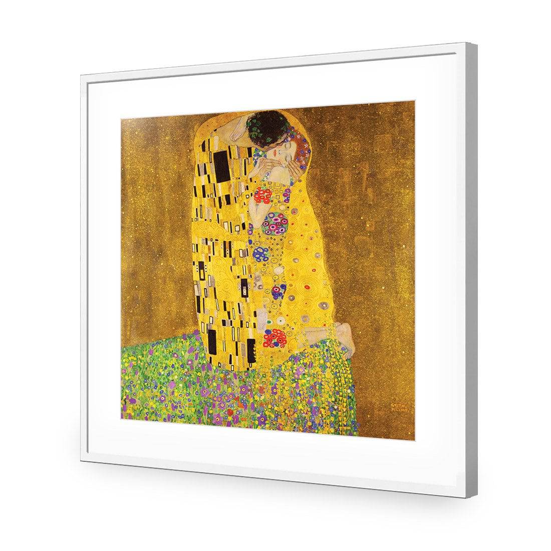 The Kiss, Square-Acrylic-Wall Art Design-With Border-Acrylic - White Frame-37x37cm-Wall Art Designs