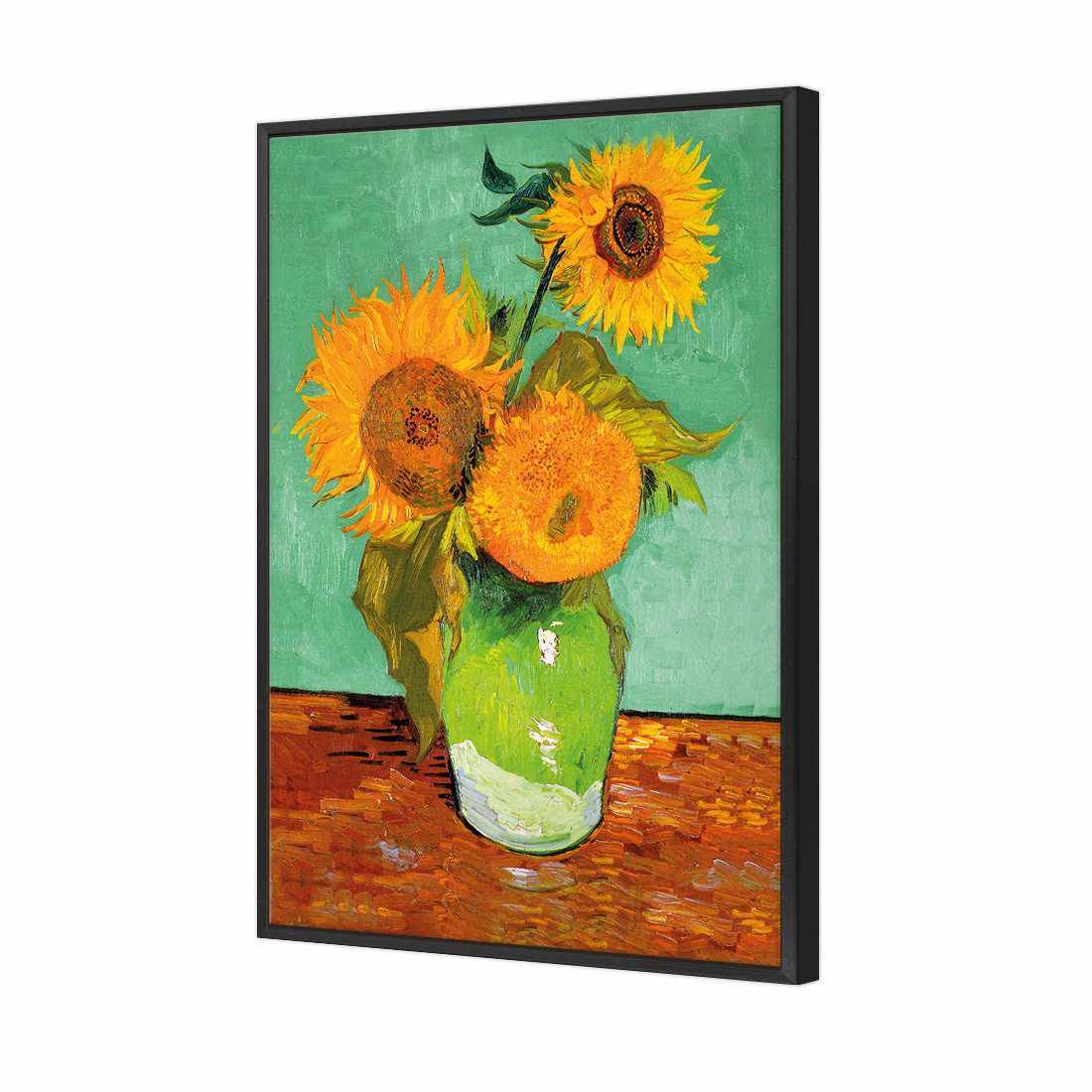 Sunflowers On Green by Van Gogh Canvas Art-Canvas-Wall Art Designs-45x30cm-Canvas - Black Frame-Wall Art Designs
