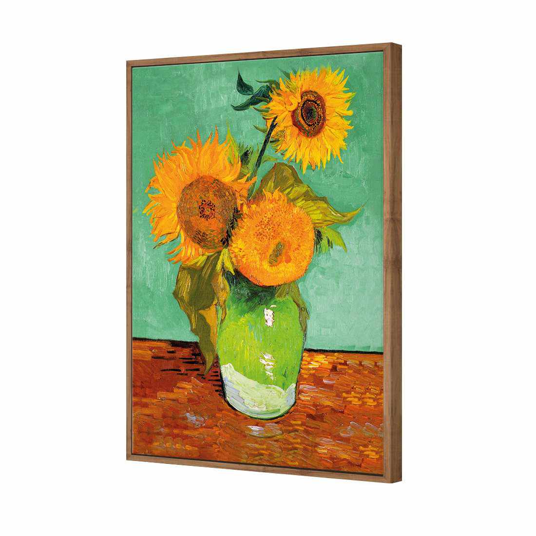 Sunflowers On Green by Van Gogh Canvas Art-Canvas-Wall Art Designs-45x30cm-Canvas - Natural Frame-Wall Art Designs