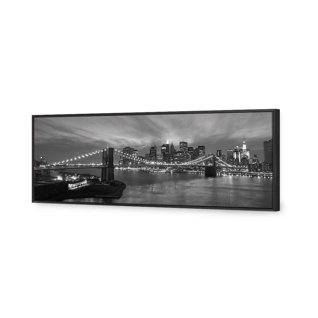 New York Skyline At Night, B&W Canvas Art-Canvas-Wall Art Designs-60x20cm-Canvas - Black Frame-Wall Art Designs