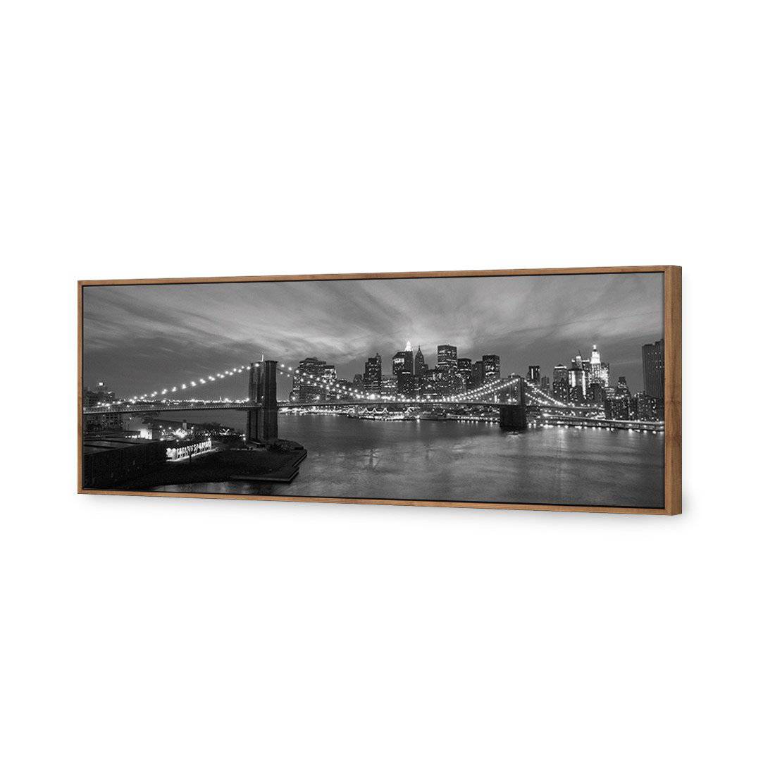 New York Skyline At Night, B&W Canvas Art-Canvas-Wall Art Designs-60x20cm-Canvas - Natural Frame-Wall Art Designs