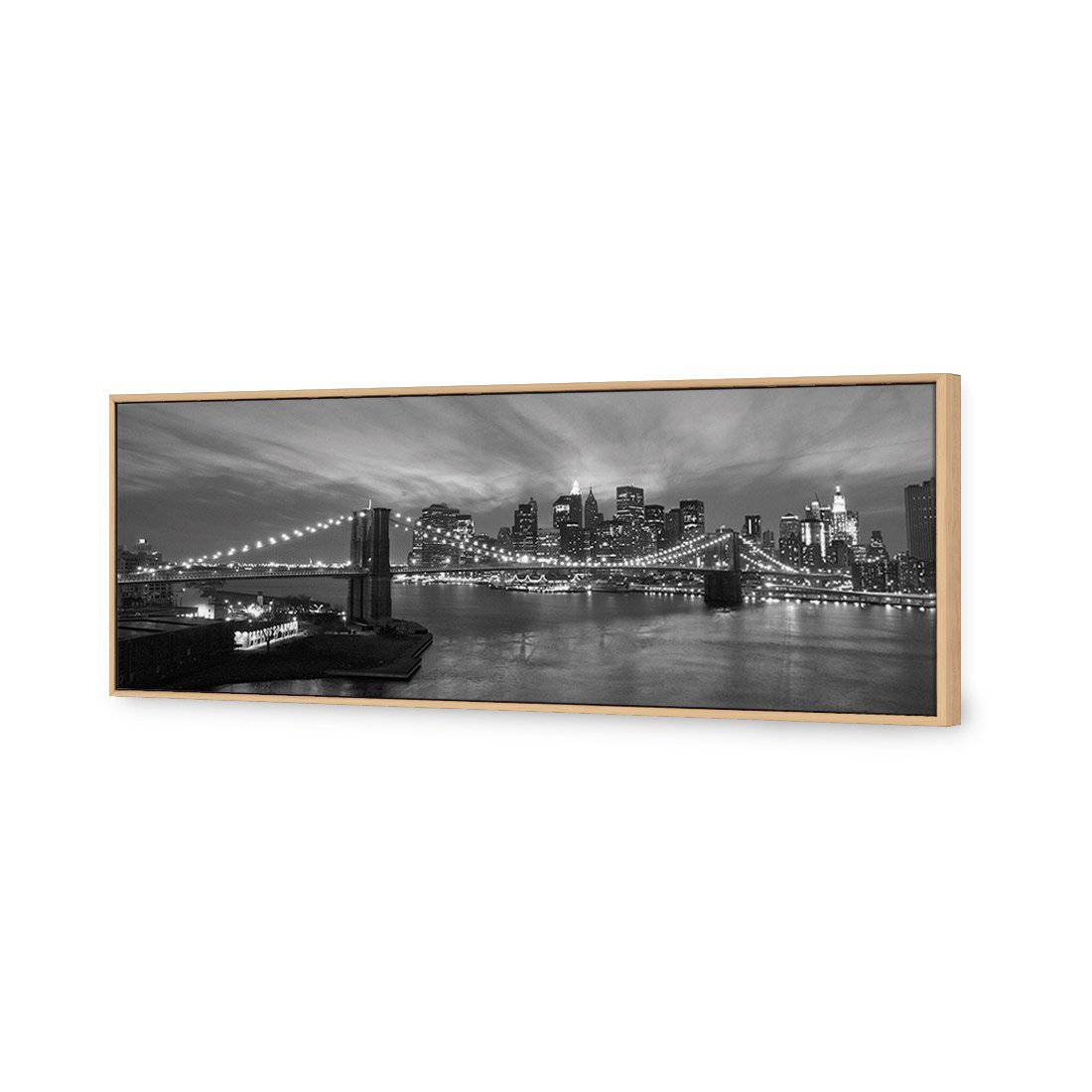 New York Skyline At Night, B&W Canvas Art-Canvas-Wall Art Designs-60x20cm-Canvas - Oak Frame-Wall Art Designs