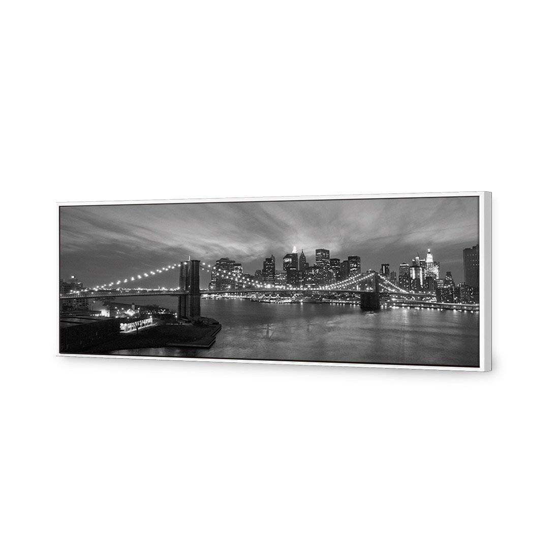 New York Skyline At Night, B&W Canvas Art-Canvas-Wall Art Designs-60x20cm-Canvas - White Frame-Wall Art Designs