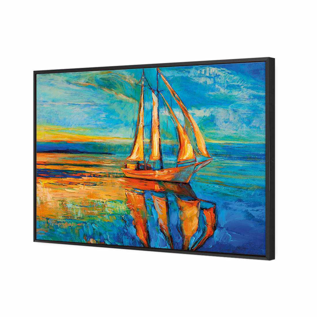 Sailing Boat Reflected Canvas Art-Canvas-Wall Art Designs-45x30cm-Canvas - Black Frame-Wall Art Designs