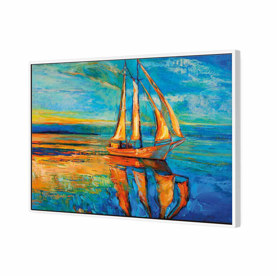 Sailing Boat Reflected Canvas Art-Canvas-Wall Art Designs-45x30cm-Canvas - White Frame-Wall Art Designs