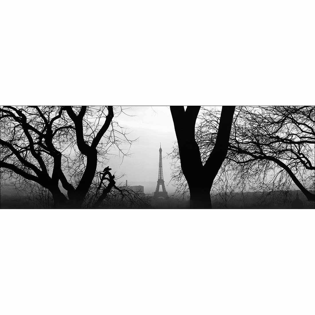 Eiffel Tower Through Trees, B&W Canvas Art-Canvas-Wall Art Designs-60x20cm-Canvas - No Frame-Wall Art Designs