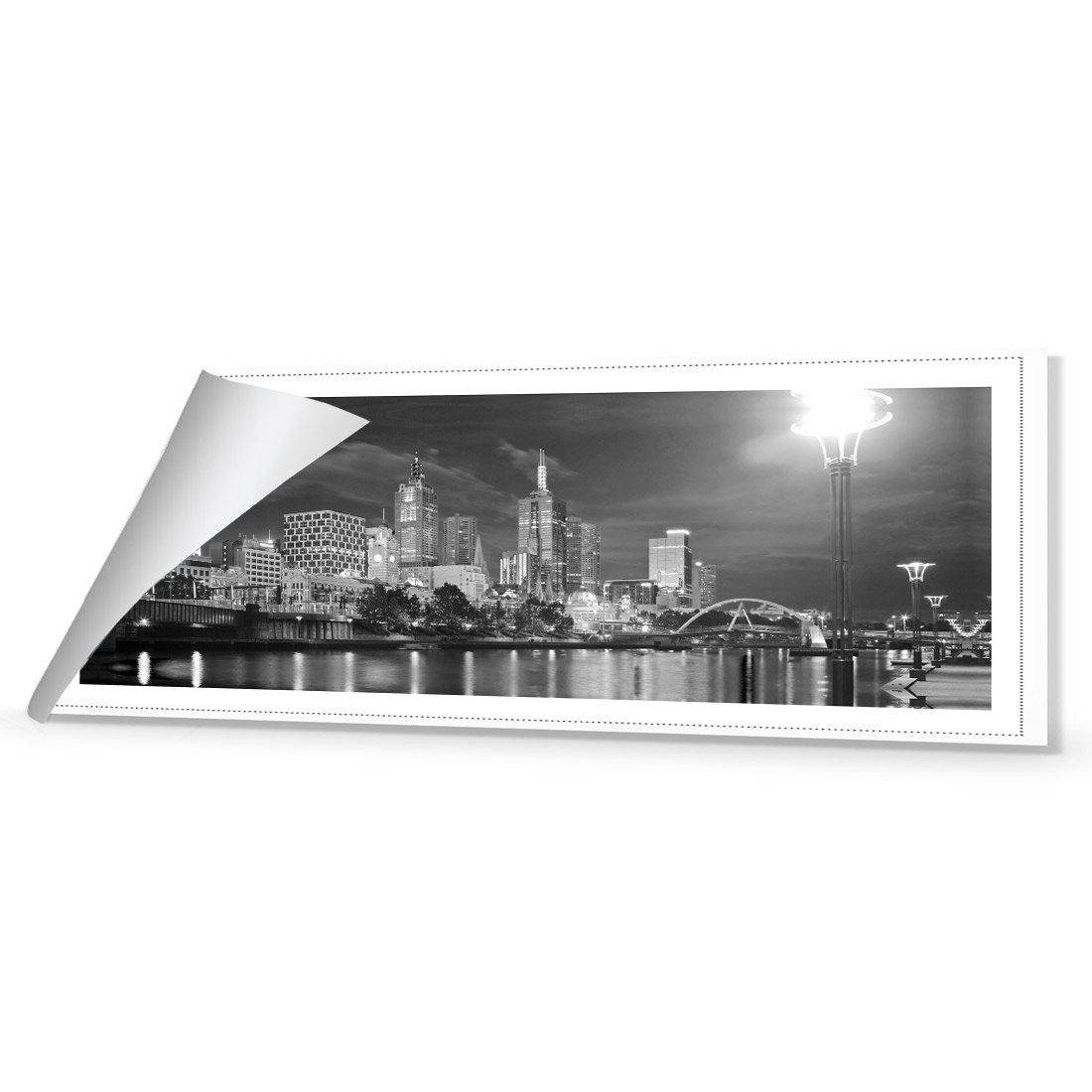 Melbourne Skyline, B&W Canvas Art-Canvas-Wall Art Designs-60x20cm-Rolled Canvas-Wall Art Designs