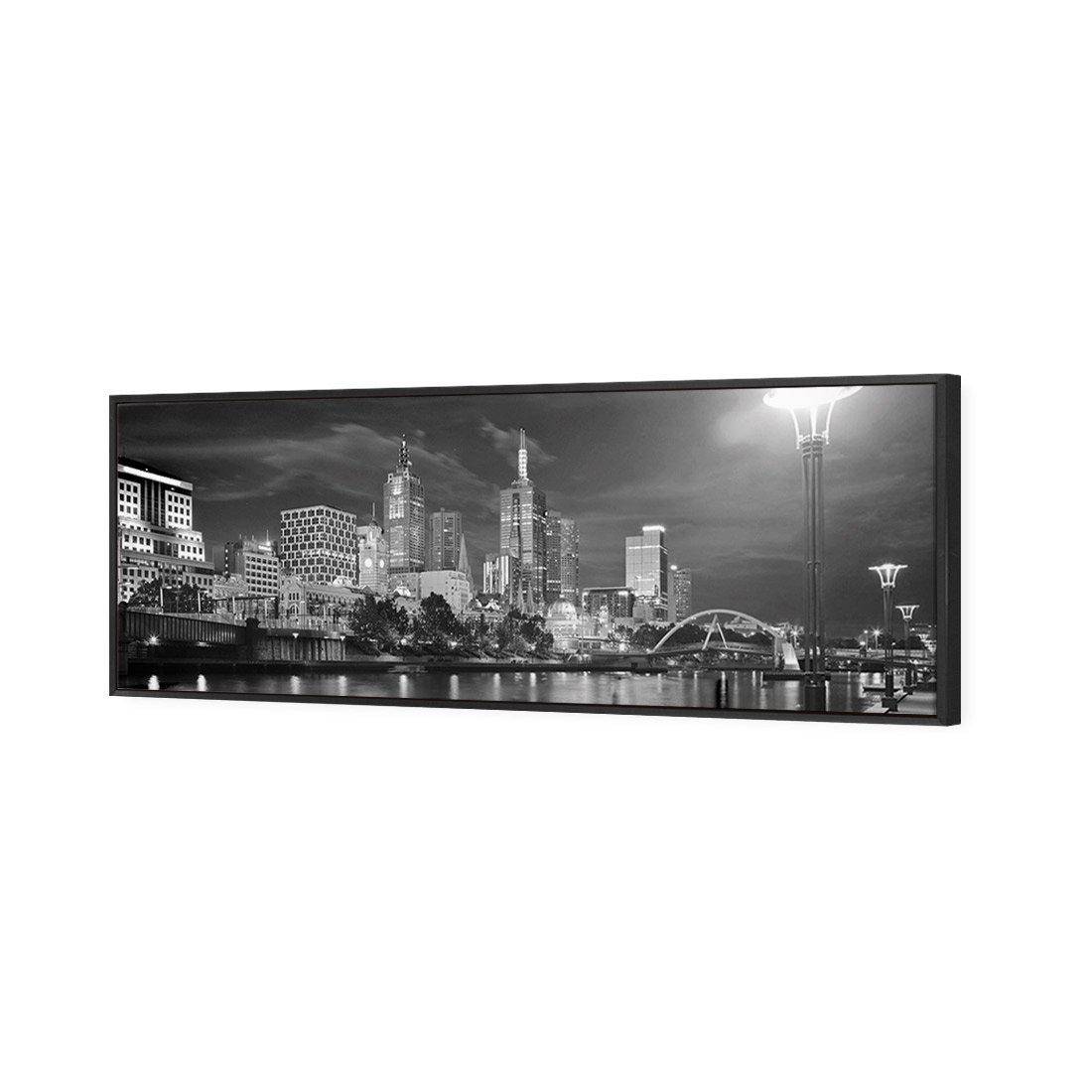 Melbourne Skyline, B&W Canvas Art-Canvas-Wall Art Designs-60x20cm-Canvas - Black Frame-Wall Art Designs