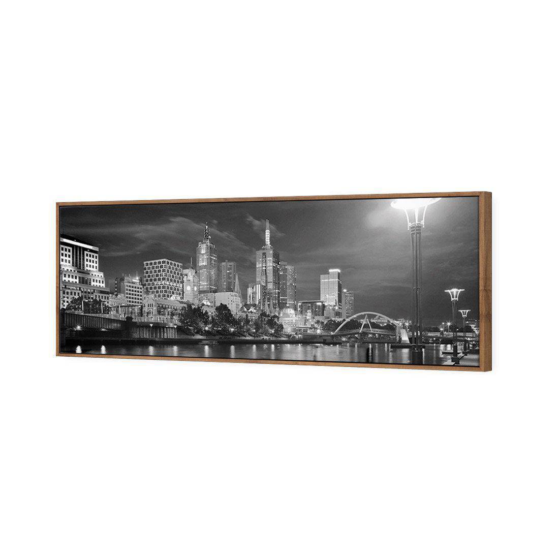 Melbourne Skyline, B&W Canvas Art-Canvas-Wall Art Designs-60x20cm-Canvas - Natural Frame-Wall Art Designs