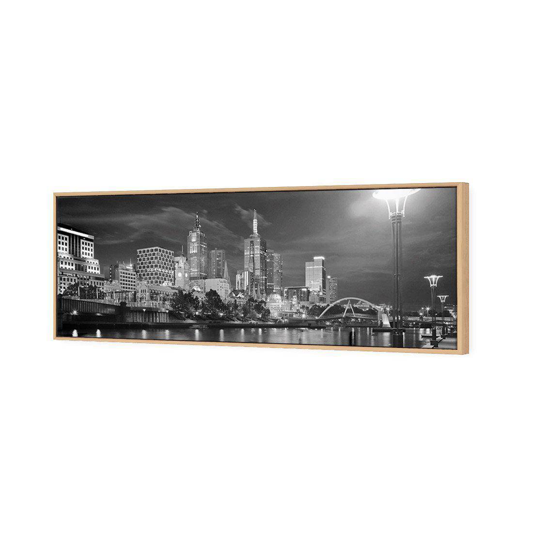 Melbourne Skyline, B&W Canvas Art-Canvas-Wall Art Designs-60x20cm-Canvas - Oak Frame-Wall Art Designs