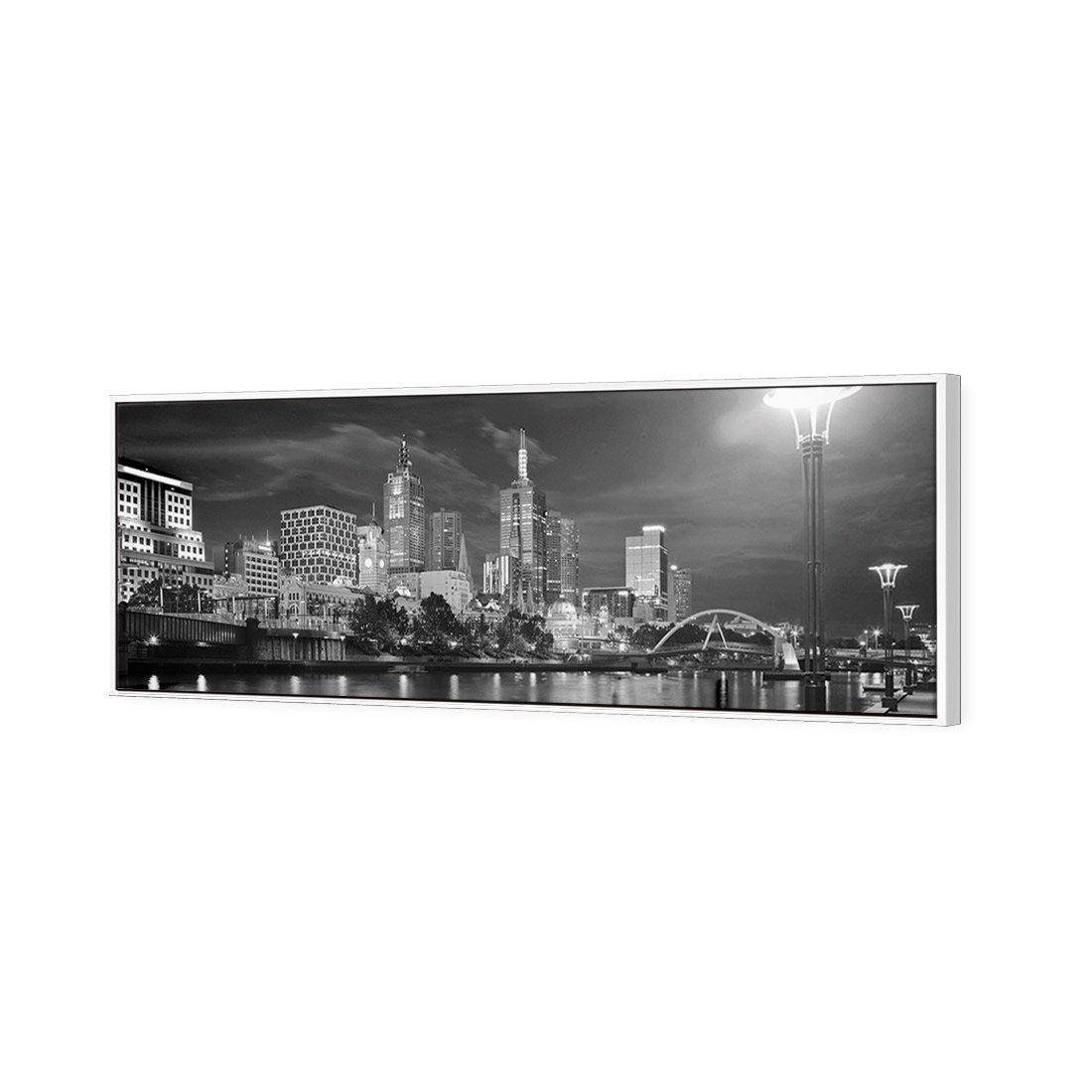 Melbourne Skyline, B&W Canvas Art-Canvas-Wall Art Designs-60x20cm-Canvas - White Frame-Wall Art Designs